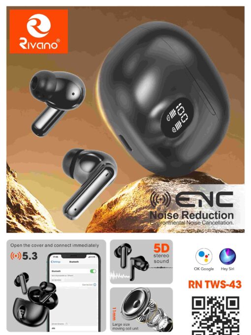 Rivano RN TWS 43 20 Hours Playtime Digital LED Screen Earbuds